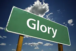 Dramatic Road Sign Prints: Glory road sign with dramatic clouds and sky