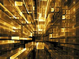Virtual Reality Concept Art Prints: Golden technology background. Abstract computer-generated image