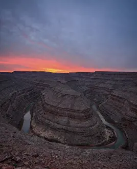 Utah Desert Landscape Prints: Goosenecks at sunset, river loop