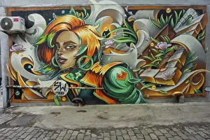 Prints of Graffiti mural in a courtyard, STEN.DUC. Sofia Graffiti Tour, Sofia, Republic of Bulgaria Painting Prints: STEN Graffiti Mural Print, Sofia Courtyard