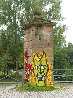 Street Art Germany Prints: Graffiti on a stone column, Weimar