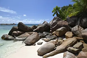 Anse Source DArgent Beach Prints: Granite rocks on the beach of Anse Source dArgent