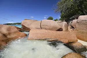 Tropical Coastal Scene Prints: Granite rocks on the beach of Anse Source dArgent
