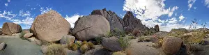 Mojave Desert Landscape Photography Prints: Granite rocks of Split Rocks with cumulus clouds