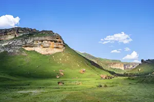 South Africa National Park Prints: Grassland with sandstone cliffs and cliffs