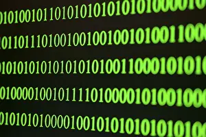 Single Colored Background Design Prints: Green binary code in ordered rows on a dark background