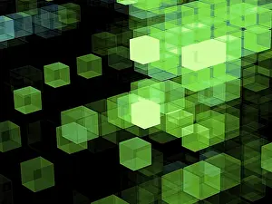 Fractal Technology Background Prints: Green and black technology background