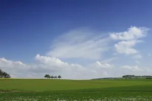 Cloudy Day In Europe Prints: Green spring landscape with trees clouds