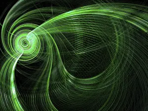 Digital Abstract Illustration Prints: Green Technology Print: Fractal Spiral Background