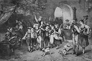 Gregorius procession in Saxony wood engraving print, 1880