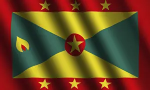 Prints of The Grenada flag flying in the wind Grenada Prints: The Grenada Flag Flying in the Wind Print