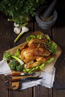 Leafy Vegetable Images Prints: Grilled chicken