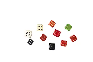 Plain Background Prints: Group of different cubes with sixes and a one