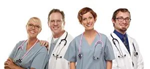 Medical Staff Isolated Prints: Group of doctors or nurses isolated on a white background