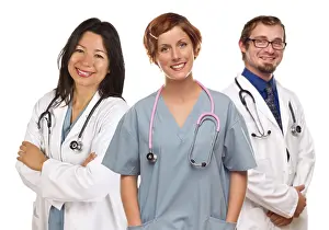 White Background Doctors Prints: Group of doctors or nurses isolated on a white background