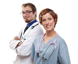 Medical Staff Isolated Prints: Group of doctors or nurses isolated on a white background