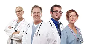 Isolated On White Background Photos Prints: Group of doctors or nurses before a white background