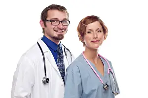 Isolated On White Background Images Prints: Group of doctors or nurses before a white background