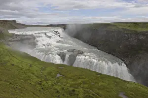 Prints of Gullfoss, Iceland, waterfall, river, cascade, cascades, stream, mountain stream, wild stream, nature, landscape, tremendous, Golden Circle, Hvita, Haukadalur, Golden Ring River Prints: Gullfoss Waterfall Print, Iceland's Golden Circle