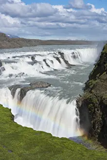 Rainbow In Iceland Prints: Gullfoss waterfall with rainbow