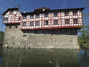 Medieval European Fortification Prints: Half-timbered building in castle structure