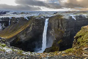 Deserted Icelandic River Scene Prints: Halfoss waterfall in the evening light