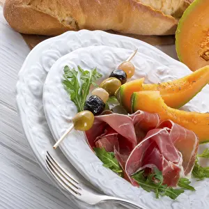 Ham With Melon Prints: Ham with melon and olives