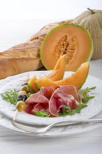 Ham With Melon Prints: Ham with melon and olives