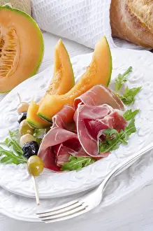 Ham With Melon Prints: Ham with melon and olives