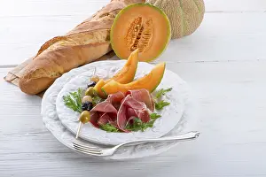 Framed Print : Ham with Melon and Olives Print Framed Print : Ham with Melon and Olives Print