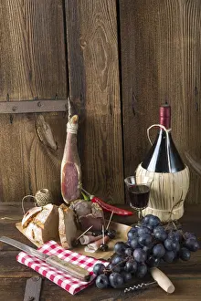 Picnic Food Ideas Prints: Ham, wine and bread