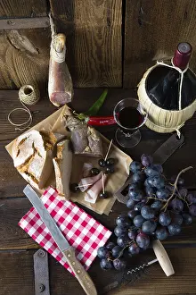 Gastronomy Photography Prints: Ham, wine and bread