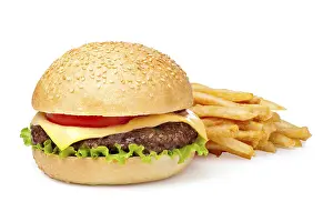 American Fast Food Meal Prints: hamburger isolated on white background