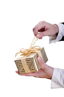 Holiday Gift Ideas Prints: Hands opening a present