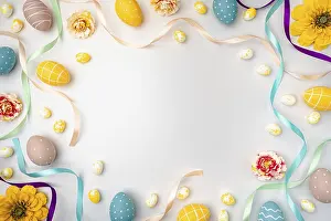 Pastel Color Backgrounds Prints: Happy Easter background with easter eggs