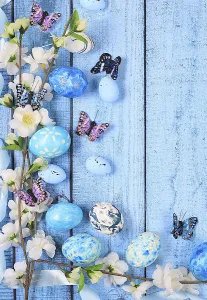 Symbolic Spring Picture Prints: Happy Easter concept, Composition with decorated Easter eggs