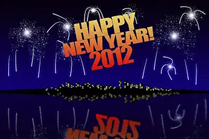 Bright Pyrotechnics Display Prints: Happy New Year 2012 background computer rendered