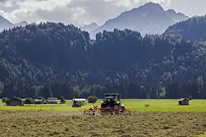 Deserted Farming Scene Prints: Haymaking with tractor, Oberstdorf