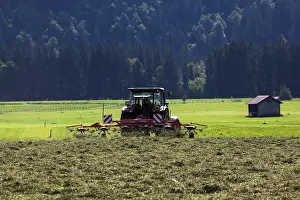 Allgau Bavaria Prints: Haymaking with tractor, Oberstdorf