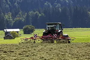 Agricultural Vehicle Europe Prints: Haymaking with tractor, Oberstdorf