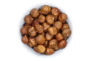 Nut Nutrition Facts Prints: Hazelnuts nuts from above crop on a white background