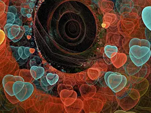 Abstract Fractal Art Prints: Hearts tunnel - abstract computer-generated image