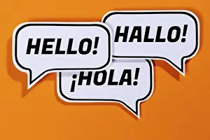 Speech Bubble Concept Prints: Hello in different languages speech bubbles communication concept talk