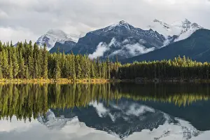 Alberta Canada Landscape Prints: Herbert Lake, lake with reflection of the Bow Range