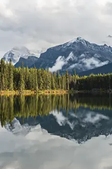 Banff National Park Alberta Prints: Herbert Lake, lake with reflection of the Bow Range