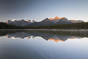 Alberta Canada Landscape Prints: Herbert Lake at sunrise, reflection of the Bow Range