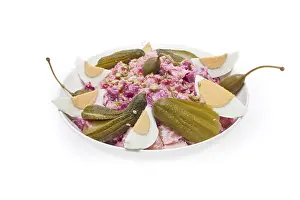 Herring Salad Prints: Herring salad with red beetroot