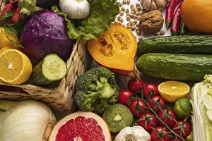Balanced Diet Ingredients Prints: High angle assortment vegetables
