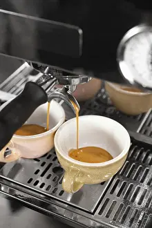 Contemporary Kitchen Appliances Prints: High angle coffee making with machine