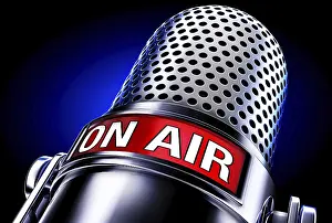 Dark Studio Shot Prints: high resolution 3D rendering of a on air microphone